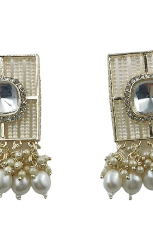 Square shape Big Size Stud Earrings with white Pearl