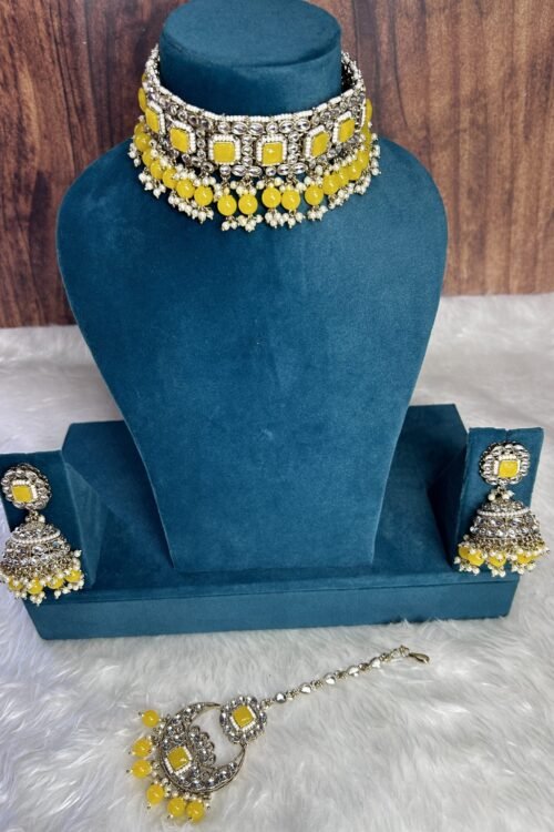 Antique Jewellery Mehendi plating yellow pearl choker