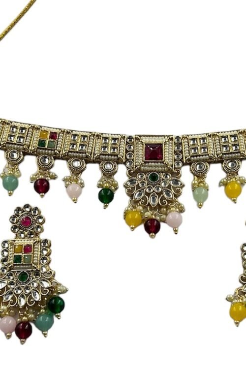 Choker Jewelry Set in Multi color, Khiladi, Gold Plated with White Kundan Design