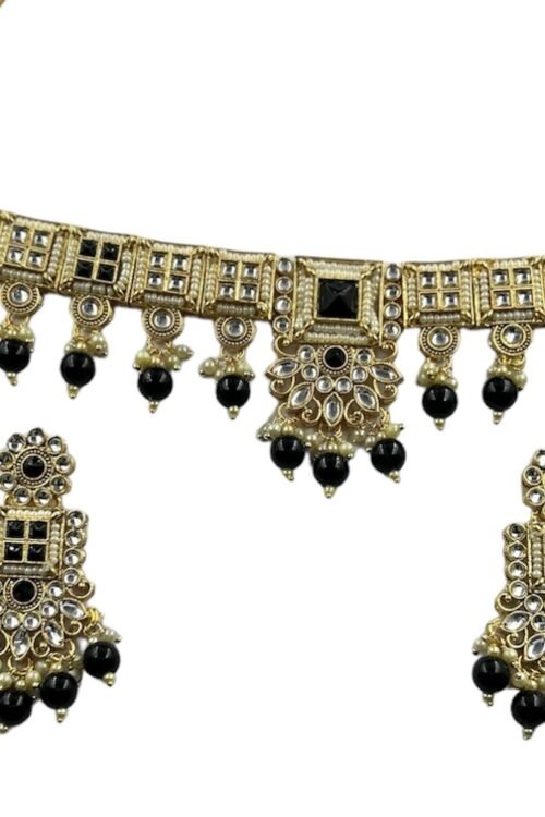 Choker Jewelry Set in Black color, Khiladi, Gold Plated with White Kundan Design