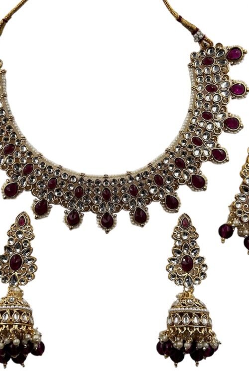 Badi Jewelry Set for Women, Indian Bridal wine Necklace with Earrings and maangtika,