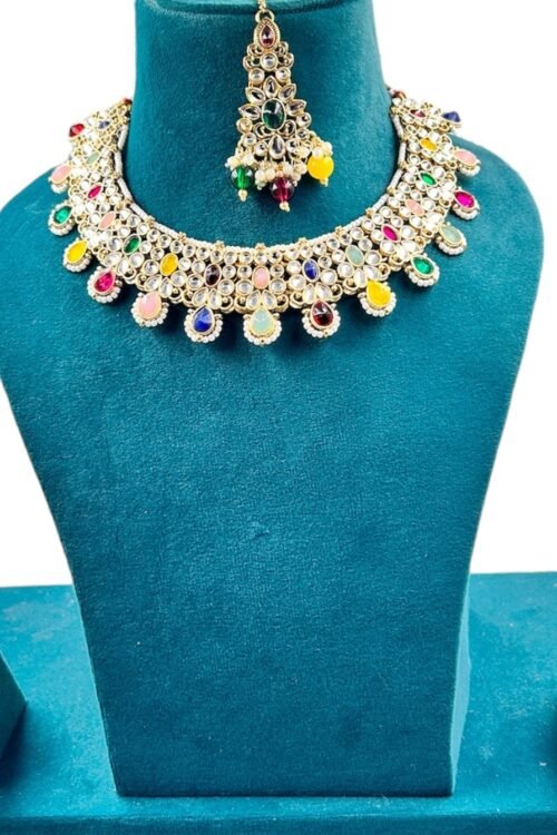 Badi Jewelry Set for Women, Indian Bridal multi Necklace with Earrings and maangtika,