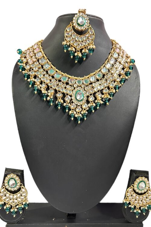 Rama green color Bridal Necklace Set ChandBaali Type Earing