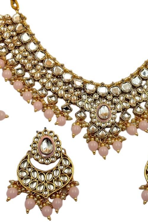Baby pink color Bridal Necklace Set ChandBaali Type Earing.