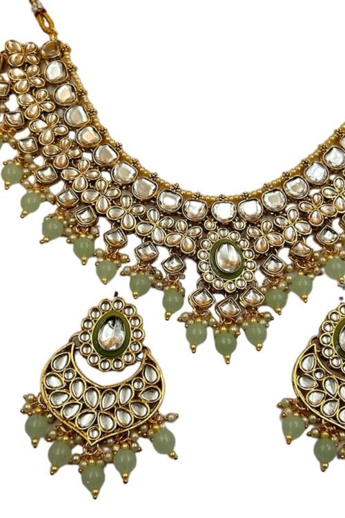 mint green color Bridal Necklace Set ChandBaali Type Earing