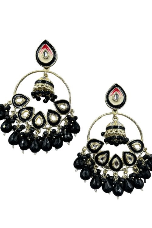 Black and gold Crystal-beads Chand bali earring