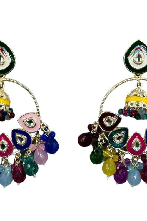 Multi and gold Crystal-beads Chand bali earring