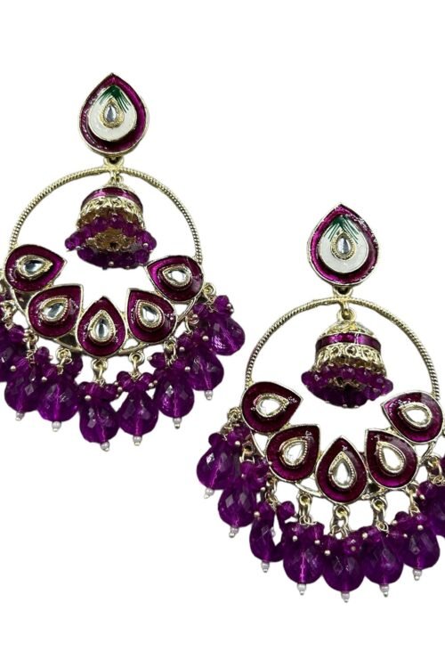 Dark purple and gold Crystal-beads Chand bali earring