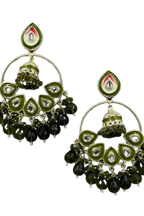 Mehndi green and gold Crystal-beads Chand bali earring