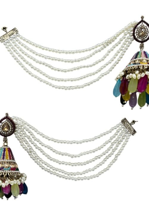 Regal Elegance-drop Bahubali Jhumka with Crystal Multi Beads and Artificial multi Stones, 8 cm Long