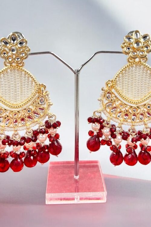 Drop-maroon Crystal and Pearls Earring