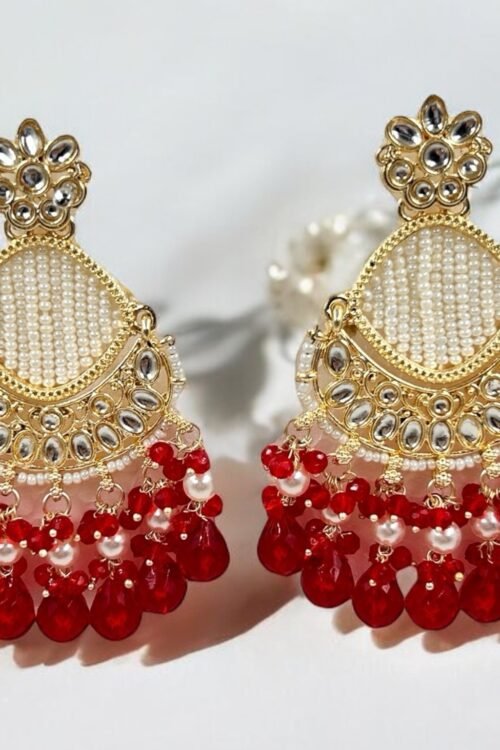 Drop-red crysrtal and pearls earrings