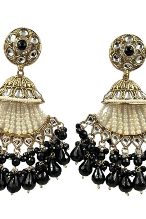 Black crystal beads elegant half moon earrings