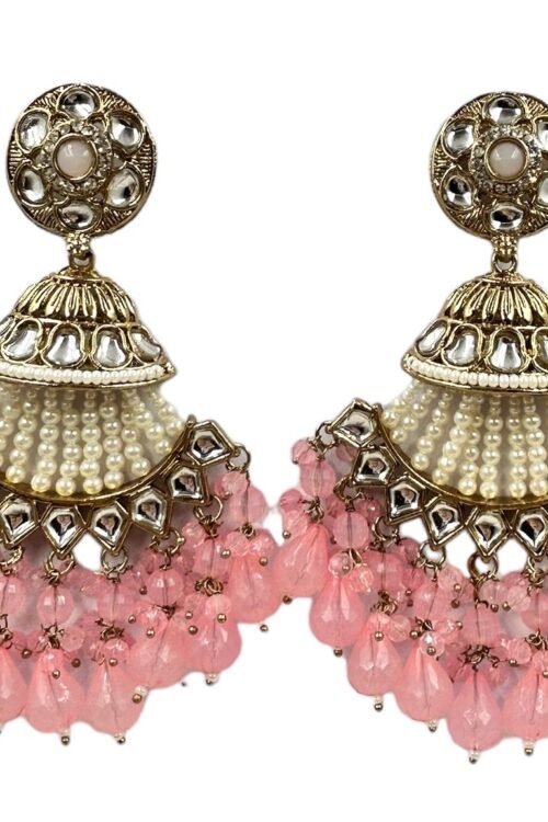 Light pink crystal beads elegant half moon earrings