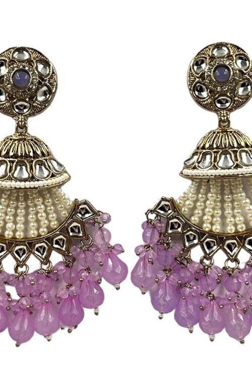 Purple crystal beads elegant half moon earrings