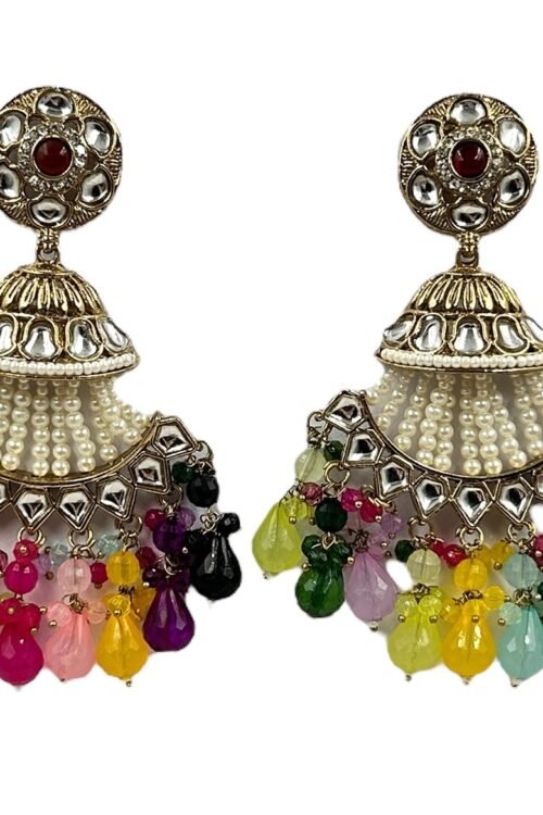 Multi crystal beads elegant half moon earrings