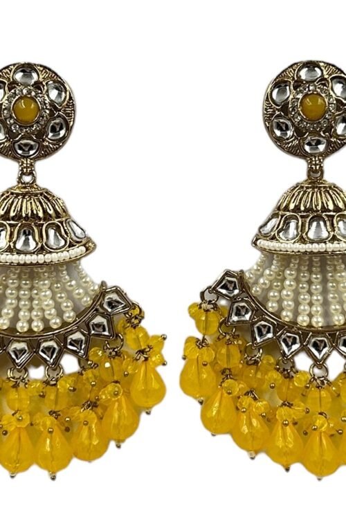 Yellow crystal beads elegant half moon earrings