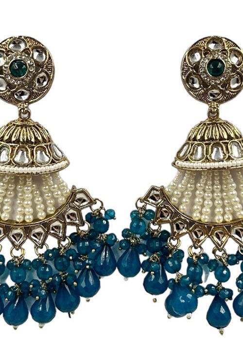 Petrol Blue crystal beads elegant half moon earrings