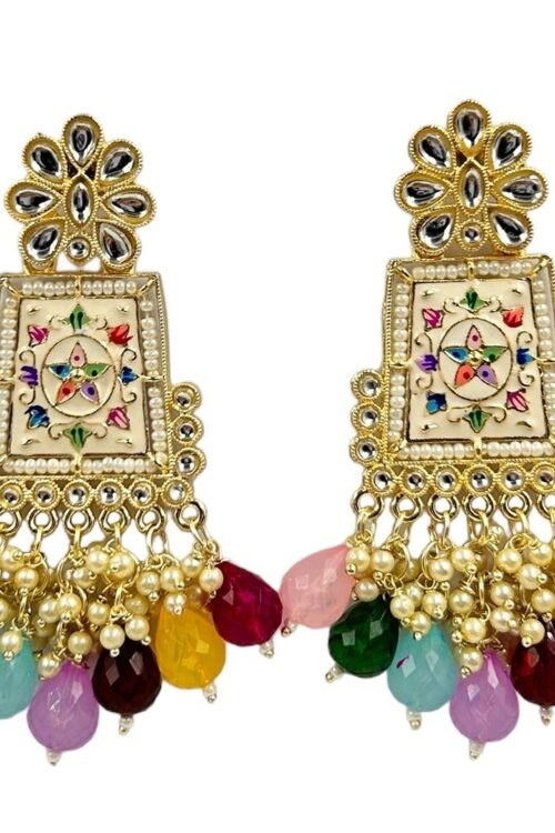 Square shape multi colour earring